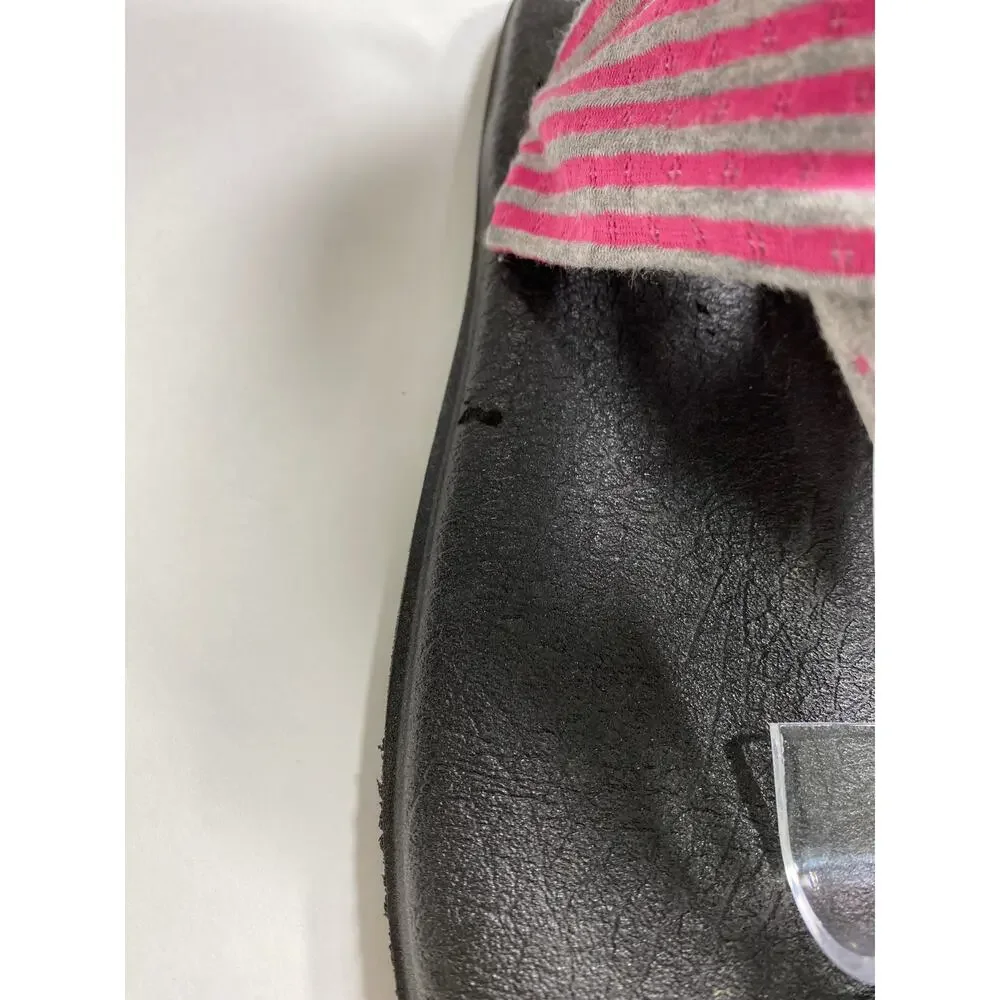 Sanuk Yoga‎ Sling Back Sandals Womens Sz 9 Slip On Comfy Pink Polka Dot Stripes